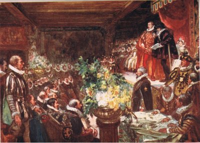Cesarz przybył oparty na ramieniu wysokiego, przystojnego chłopaka, ilustracja z Romance of History: Holandia, lata 20. XX wieku autorstwa Arthur David McCormick