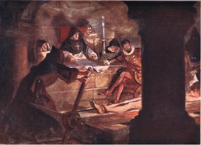 Inkwizycja! Sama nazwa była pełna grozy, ilustracja z Romance of History: Holandia, lata 20. XX wieku autorstwa Arthur David McCormick