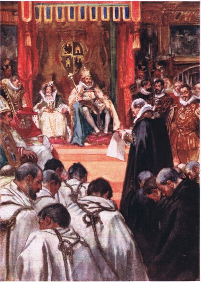 Mieli pokornie błagać cesarzy o przebaczenie, ilustracja z Romance of History: Holandia, lata 20. XX wieku autorstwa Arthur David McCormick