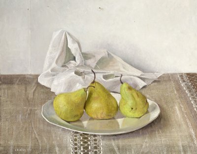Trzy gruszki na talerzu, Martwa natura, 1990 autorstwa Arthur Easton