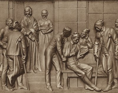 Florence Nightingale odwiedzająca pacjentów, ulga w szpitalu Woolwich, Londyn (zdjęcie czarno-białe) autorstwa Arthur George Walker