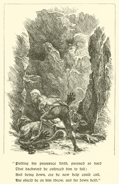 Sir Calidore, rycerz uprzejmości, bestia z tysiącem języków (rycina) autorstwa Arthur George Walker
