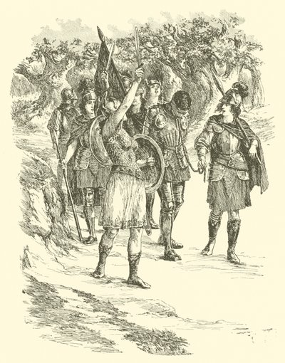 Przygody Sir Artegalla, Królowej Amazonek (rycina) autorstwa Arthur George Walker