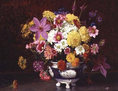 Martwa natura z bzami i chryzantemami autorstwa Arthur Herbert Buckland