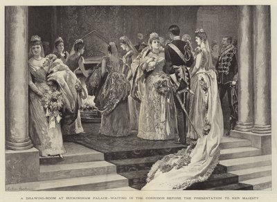 Salon w Pałacu Buckingham, czekający w Korytarzu przed Ofiarowaniem Jej Królewskiej Mości autorstwa Arthur Hopkins