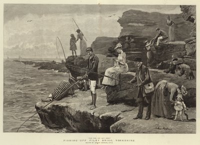 Łowienie ryb przy Filey Brigg, Yorkshire autorstwa Arthur Hopkins