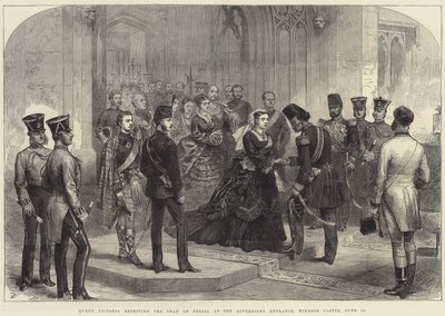 Królowa Wiktoria przyjmująca szacha Persji przy wejściu władcy, Zamek Windsor, 20 czerwca autorstwa Arthur Hopkins