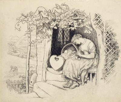 By the Cradle (pióro i tusz indyjski na graficie) autorstwa Arthur Hughes