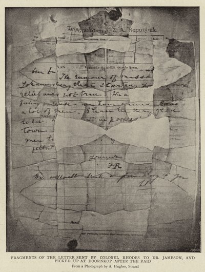Fragmenty listu wysłanego przez pułkownika Rhodesa do dr Jamesona i odebranego w Doornkop po nalocie autorstwa Arthur Hughes