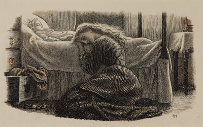 Śmierć najmłodszego dziecka, ok. 1865 (tusz na papierze) autorstwa Arthur Hughes