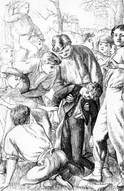 Pierwszy wyczyn Toma w piłce nożnej, ilustracja z filmu „Tom Brown