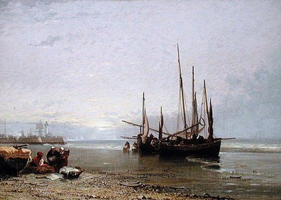 Luggery na plaży w Treport autorstwa Arthur Joseph Meadows