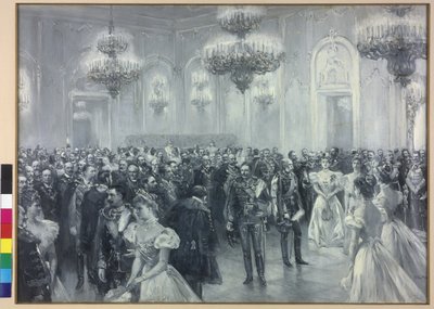 Przyjęcie na dworze z okazji wizyty cesarza Wilhelma II w Budapeszcie 1897 r. autorstwa Arthur Lajos Halmi
