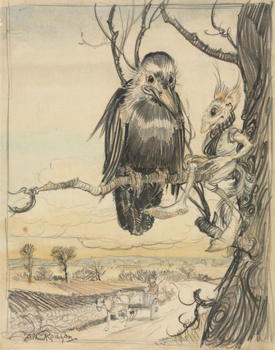 Wiewiórka i wrona autorstwa Arthur Rackham
