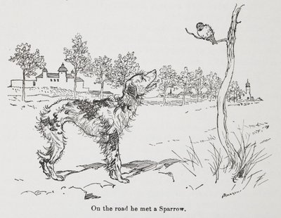 Pies i wróbel. autorstwa Arthur Rackham
