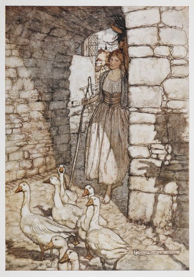 Dziewczyna z gęsiami. autorstwa Arthur Rackham