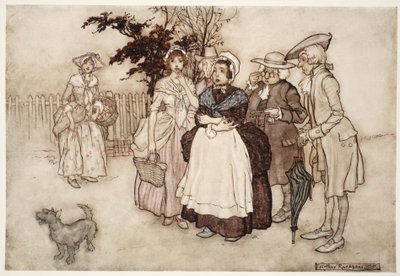 "Wszyscy stali zdumieni.", z Rip Van Winkle przez Washington Irving, pub. 1910 (kolor lito) autorstwa Arthur Rackham