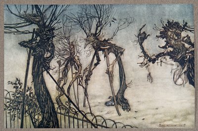 Jeden z jagód bzu kuśtykał przez chodnik i stał, rozmawiając z kilkoma małymi dziećmi..., z Piotruś Pan w Kensington Gardens JM Barrie (1860 - 1937), wyd. 1906 autorstwa Arthur Rackham