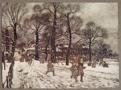 Popołudnie, kiedy Ogrody były białe od śniegu, od Piotruś Pan w Kensington Gardens JM Barrie (1860 - 1937), wyd. 1906 autorstwa Arthur Rackham