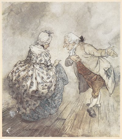 Starsza para w oficjalnych strojach, która ma tańczyć autorstwa Arthur Rackham