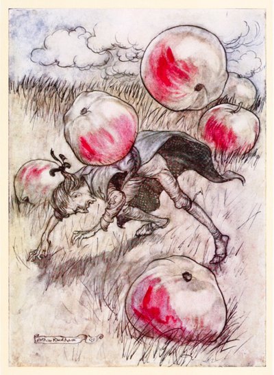 Jabłka wirowały mi w uszach z części II: Podróż do Brobdingnag w Gullivers Travels autorstwa Jonathana Swifta autorstwa Arthur Rackham