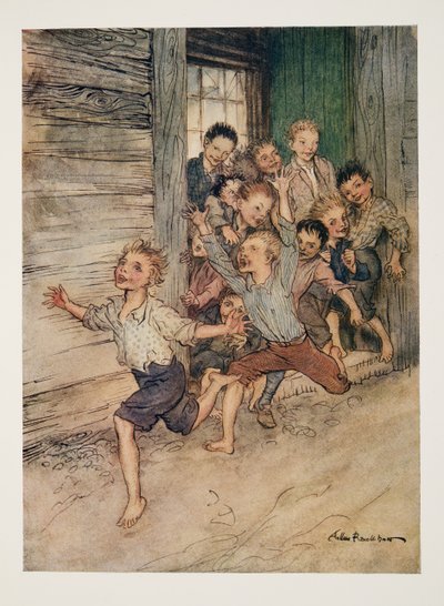 Wybuchający jak legion młodych chochlików, z The Legend of Sleepy Hollow autorstwa Washingtona Irvinga (1783 - 1859), wyd. 1928 autorstwa Arthur Rackham