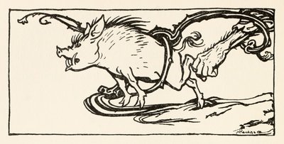 Carl łapiący dzika na kolację, z filmu „Carl of the Drab Coat w Irish Fairy Tales autorstwa Arthur Rackham