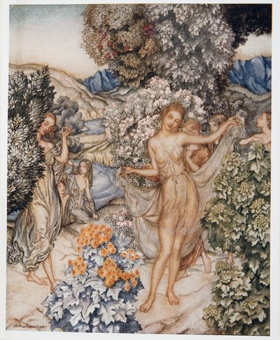 Przyjdź, powściągliwe nimfy i pomóż uczcić kontrakt prawdziwej miłości, ilustracja z wyd. William Shakespeares The Tempest. 1926 autorstwa Arthur Rackham