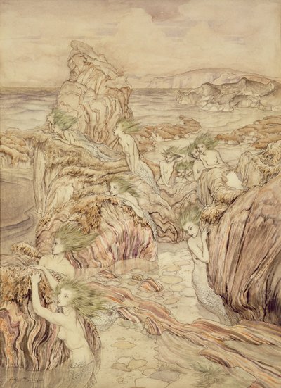 Córka morza, ilustracja z filmu Trzy złote jabłka, Nathaniel Hawthorne (pióro i atrament oraz toaleta na papierze) autorstwa Arthur Rackham