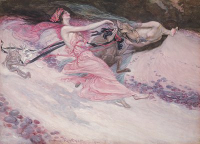 Elfin Revellers, 1900 (toaleta i gwasz na panelu) autorstwa Arthur Rackham