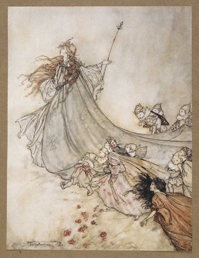 ... Wróżki precz! Spłodzimy wręcz dzieci, jeśli zostanę dłużej”. Kadr z filmu „Sen nocy letniej”. autorstwa Arthur Rackham