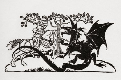 Jerzy i smok. Z książki English Fairy Tales opowiedzianej przez FA Steel z ilustracjami Arthura Rackhama, opublikowanej w 1927 r. autorstwa Arthur Rackham