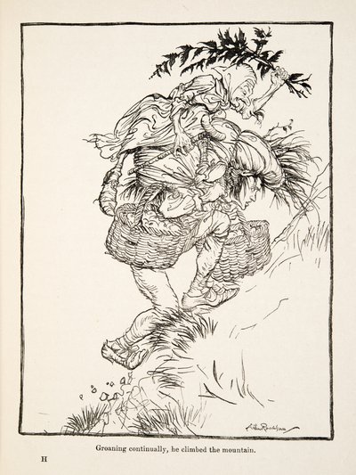 Jęcząc nieustannie, wspiął się na górę, z Little Brother & Little Sister i Other Tales by the Brothers Grimm, pub.1917 (lito) autorstwa Arthur Rackham