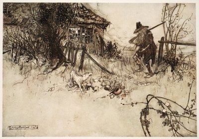 Znalazł dom zrujnowany? Mój pies, westchnął biedny Rip, zapomniał o mnie z pubu Rip Van Winkle przy Washington Irving. 1910 autorstwa Arthur Rackham