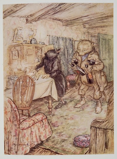 Niebawem pojawił się ponownie, nieco zakurzony, z butelką piwa w każdej łapie i drugą pod pachą, z Wind in the Willows Kennetha Grahame