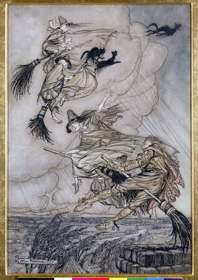 Hej! W górę komina dziewczyno! Hej After you!, ilustracja w The Ingoldsby Legends of Mirth and Marvels, 1907 (pióro i atrament z toaletą na papierze) autorstwa Arthur Rackham