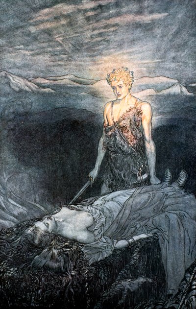 Ilustracja do filmu Zygfryd i Zmierzch Bogów, 1924. autorstwa Arthur Rackham