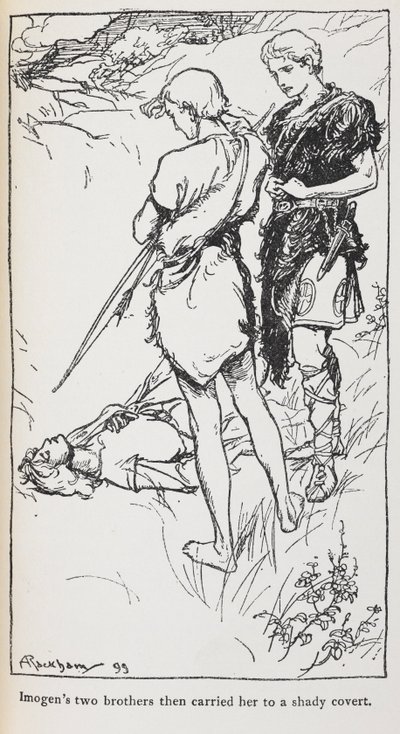 Ilustracja Imogen i jej braci z Cymbeline. autorstwa Arthur Rackham