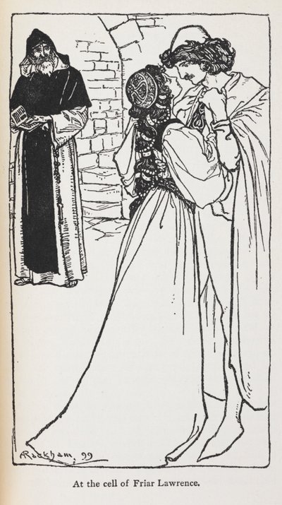 Ilustracja kochanków ze skrzyżowanymi gwiazdami w Romeo i Julii. autorstwa Arthur Rackham