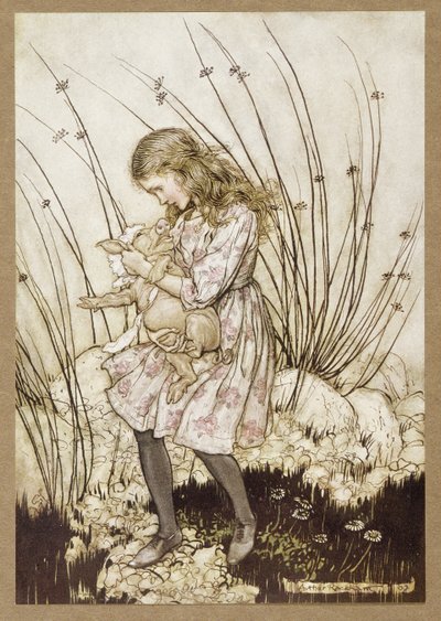 "Znowu chrząknął tak gwałtownie, że z pewnym niepokojem spojrzała w dół na jego twarz", z Przygód Alicji w Krainie Czarów, Lewis Carroll, wyd. 1907 (litografia kolorowa) autorstwa Arthur Rackham