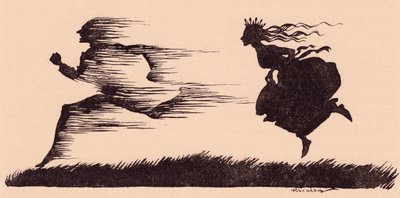 To było tak, jakby wiatr gwizdał obok. Ilustracja autorstwa Arthura Rackhama z baśni Grimm Jak sześciu mężczyzn poradziło sobie na świecie. autorstwa Arthur Rackham