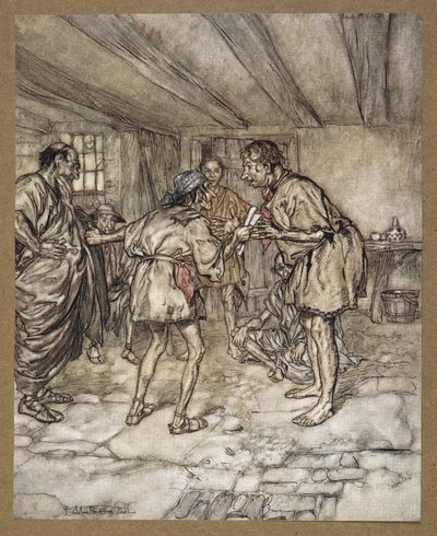 Pozwól mi też zagrać lwa”. Dom pigwy. Kadr z filmu „Sen nocy letniej”. autorstwa Arthur Rackham