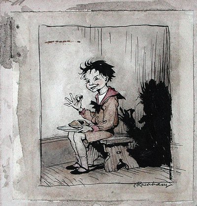 Little Jack Horner, ilustracja z „Mother Goose, The Old Nursery Rhymes”, opublikowana w 1913 r. (pióro i atrament oraz akwarela na papierze) autorstwa Arthur Rackham