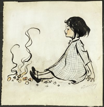Little Polly Flinders (pióro i atrament i toaleta na papierze) autorstwa Arthur Rackham