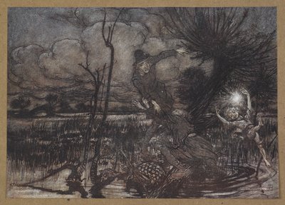- Wprowadzać w błąd nocnych wędrowców, śmiać się z ich krzywdy? Kadr z filmu „Sen nocy letniej”. autorstwa Arthur Rackham