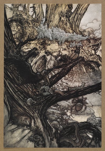 Nigdy nie krzywdź, nie czaruj, ani nie czaruj, przyjdź do nas piękna damo”. Kadr z filmu „Sen nocy letniej”. autorstwa Arthur Rackham