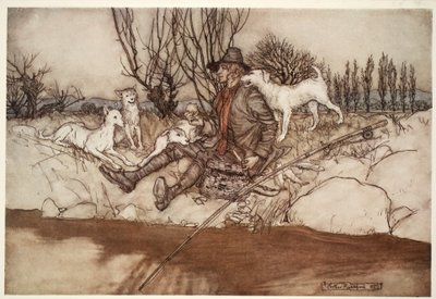 Żaden pies nie szczekałby na niego w całej okolicy, z pubu Rip Van Winkle przy Washington Irving. 1910 autorstwa Arthur Rackham