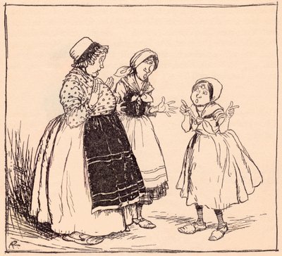 Agora eu sei porque aquela coisa metida ali não come. Ilustração de Arthur Rackham dos contos de fadas de Grimm One-Eye, Two-eyes e Three-eyes.polish autorstwa Arthur Rackham
