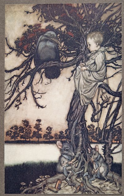 Przedstaw swoją dziwną sprawę przed Old Solomon Caw, z Piotrusia Pana w Kensington Gardens JM Barrie (1860 - 1937), wyd. 1906 autorstwa Arthur Rackham