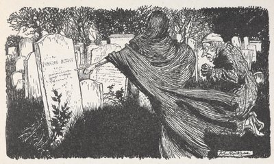 Scrooge i duch na cmentarzu nocą. autorstwa Arthur Rackham